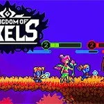 Pikselli grafiklerle tasarlanmış, renkli bir platform üzerinde çizgi karakterlerin olduğu bir sahne