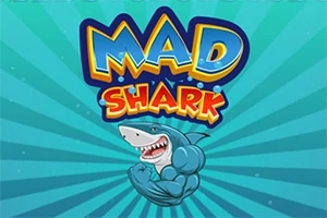 Mavi fon üzerinde güçlü görünen, kaslı bir köpekbalığı figürü ve üstünde MAD SHARK yazısı
