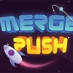 Uzay temalı arka planda MERGE PUSH yazısı ve kayan bir roket