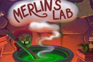 Dumanı tüten büyük bir kazanın önünde karanlık bir figür; arkada ise Merlins Lab yazısı bulunmaktadır