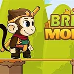 Sevimli bir maymun, renkli bir ormanda köprünün üzerinde duruyor ve yanında Bridge Monkey yazısı bulunuyor