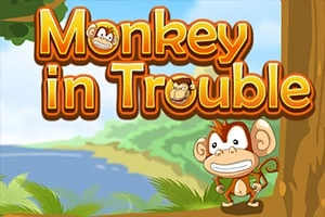 Ormanda neşeli bir maymun ve Monkey in Trouble yazısı