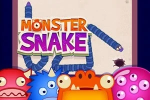 Rengarenk canavar karakterler ve mavi bir yılan, Monster Snake yazısıyla birlikte gösteriliyor