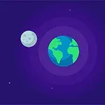 Dünya ve Ay, uzayda yıldızlarla çevrili basit bir çizim