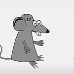 Gözlüklü bir karikatür fare, karşısında duran bir parça sarı peynire bakıyor