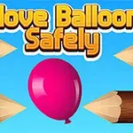 Pembe bir balonun etrafında keskin kalem uçları ve üstte Move Balloon Safely yazısı