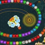 Ortada mavi bir fil ve çevresinde renkli taşlardan oluşan spiral bir yol