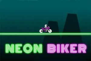 Neon arka plan üzerinde bir motorda ilerleyen kişi ve altta NEON BIKER yazısı