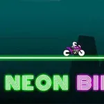 Neon arka plan üzerinde bir motorda ilerleyen kişi ve altta NEON BIKER yazısı