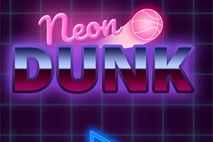 Neon renklerde Neon Dunk yazısı ve basketbol topu olan geometrik desenli bir arka plan