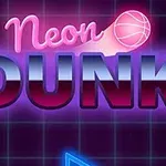 Neon renklerde Neon Dunk yazısı ve basketbol topu olan geometrik desenli bir arka plan