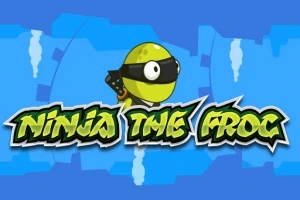 Yeşil ninja maskesi takmış bir kurbağa, arka planda mavi tonlar ve üzerinde Ninja the Frog yazısı