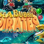 Renkli baloncuklar ve Sea Bubble Pirates 2 yazılı başlıkla çevrili korsan temalı bir arka plan