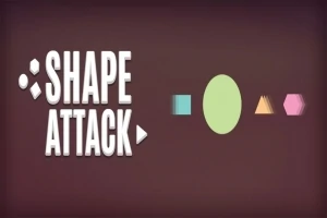 Kahverengi arka plan üzerinde beyaz yazıyla Shape Attack ve yanında farklı renklerde geometrik şekiller