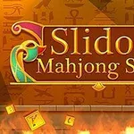 Slidon Mahjong Slide yazılı ortaçağ temalı bir arka plan ve üzerinde semboller bulunan kare taşlar
