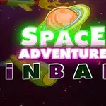 Uzay temalı bir arka plan üzerinde büyük harflerle SPACE ADVENTURE PINBALL yazısı ve çevresinde roketler