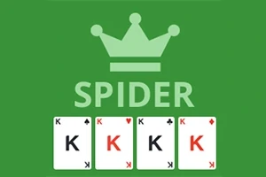 Yeşil arka planda büyük bir taç ve Spider yazısı, altında dört adet K harfli iskambil kartı