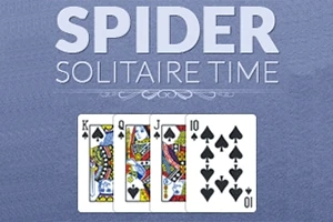 SPIDER SOLITAIRE TIME yazısı ve sinek destesi kartları içeren zarif bir grafik