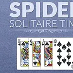 SPIDER SOLITAIRE TIME yazısı ve sinek destesi kartları içeren zarif bir grafik
