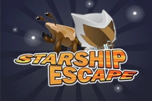 Arka planda yıldızların olduğu, beyaz kasklı bir karakterin ve sarı-beyaz büyük harflerle Starship Escape yazısının bulunduğu görsel