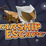 Arka planda yıldızların olduğu, beyaz kasklı bir karakterin ve sarı-beyaz büyük harflerle Starship Escape yazısının bulunduğu görsel