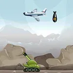 Dağlık bir arka plana karşı, yeşil bir tankın üstünde uçağın bombasıyla havada bir savaş uçağı