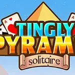 Kart desteleri ve piramitler içeren, Tingly Pyramid Solitaire yazılı grafik tasarım
