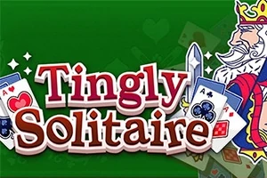 Yeşil bir arka plan üzerinde iskambil kartları ve kral figürü ile Tingly Solitaire metni