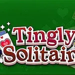 Yeşil bir arka plan üzerinde iskambil kartları ve kral figürü ile Tingly Solitaire metni