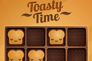 Bir ızgara düzeninde uyuyan ekmek dilimleri ve üstte Toasty Time yazısı