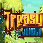 Renkli yapraklar ve bitkilerle çevrili, büyük ve dikkat çekici Treasures Jungle yazısı