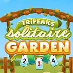 Ahşap bir kemer ve çiçeklerle süslenmiş girişin altında Tripeaks Solitaire Garden yazısı ile kartlar
