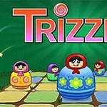Yeşil bir arka plan üzerinde renkli desenli matruşka bebekler ve büyük kırmızı harflerle Trizzle yazısı