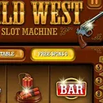 Wild West Slot Machine başlığıyla iki tarafında tabanca olan bir slot makinesi ekranı