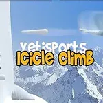 Karlarla kaplı dağların önünde, sağda bir yeti zıplarken soldaki bir penguen şaşkın bir ifadeyle duruyor