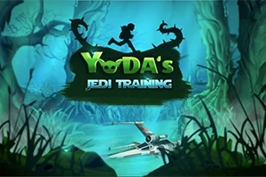 Ormanda X-wing aracının yanında Yodas Jedi Training yazısının olduğu bir ortam