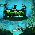 Ormanda X-wing aracının yanında Yodas Jedi Training yazısının olduğu bir ortam