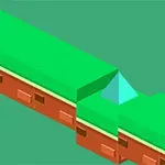 Yeşil ve kahverengi bloklardan oluşan, üçgen şeklinde bir boşluk içeren izometrik bir platform