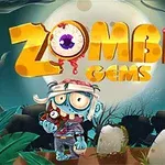 Bir zombi karakteri, büyük bir ay ışığı altında mezar taşlarının önünde duruyor ve üstünde Zombie Gems yazısı bulunuyor