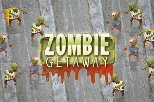 Zombiler arasında ZOMBIE GETAWAY yazılı bir afiş