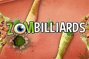 Zombilliards yazısıyla süslenmiş zombi temalı renkli bir arka plan
