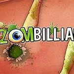 Zombilliards yazısıyla süslenmiş zombi temalı renkli bir arka plan