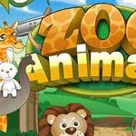 Çizgi hayvan karakterleri ve büyük Zoo Animals yazısının yer aldığı renkli bir illüstrasyon