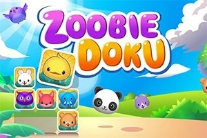 Renkli ve sevimli hayvan karakterleri ile Zoobie Doku yazısı bulunan eğlenceli bir manzara